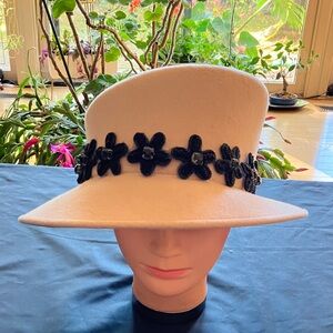 Elegant Cream Hat with Black Beaded Floral Accents